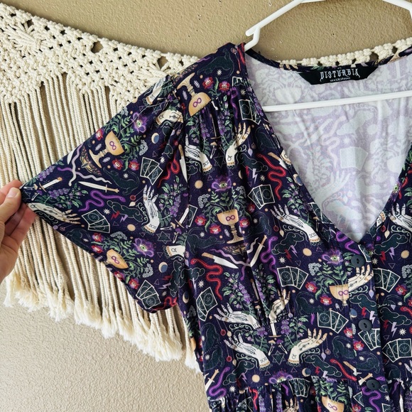 Disturbia MODERN MYSTIC witchy tarot snake Button Up mini Dress EUC - Picture 4 of 9